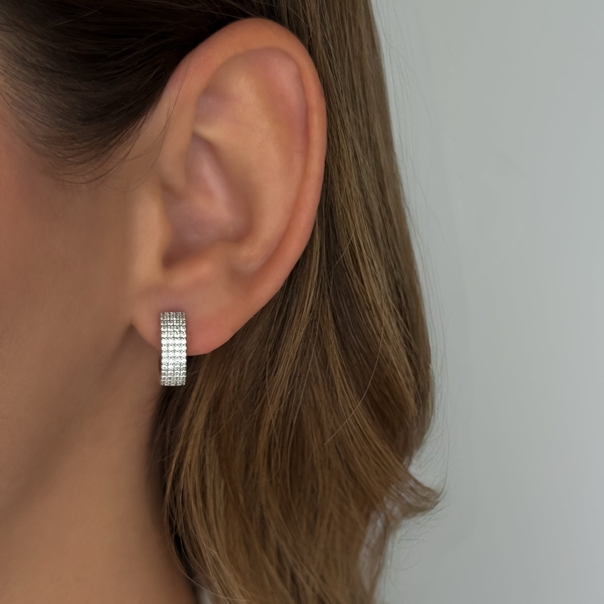 Rich Crystal Hoops  [Silver]