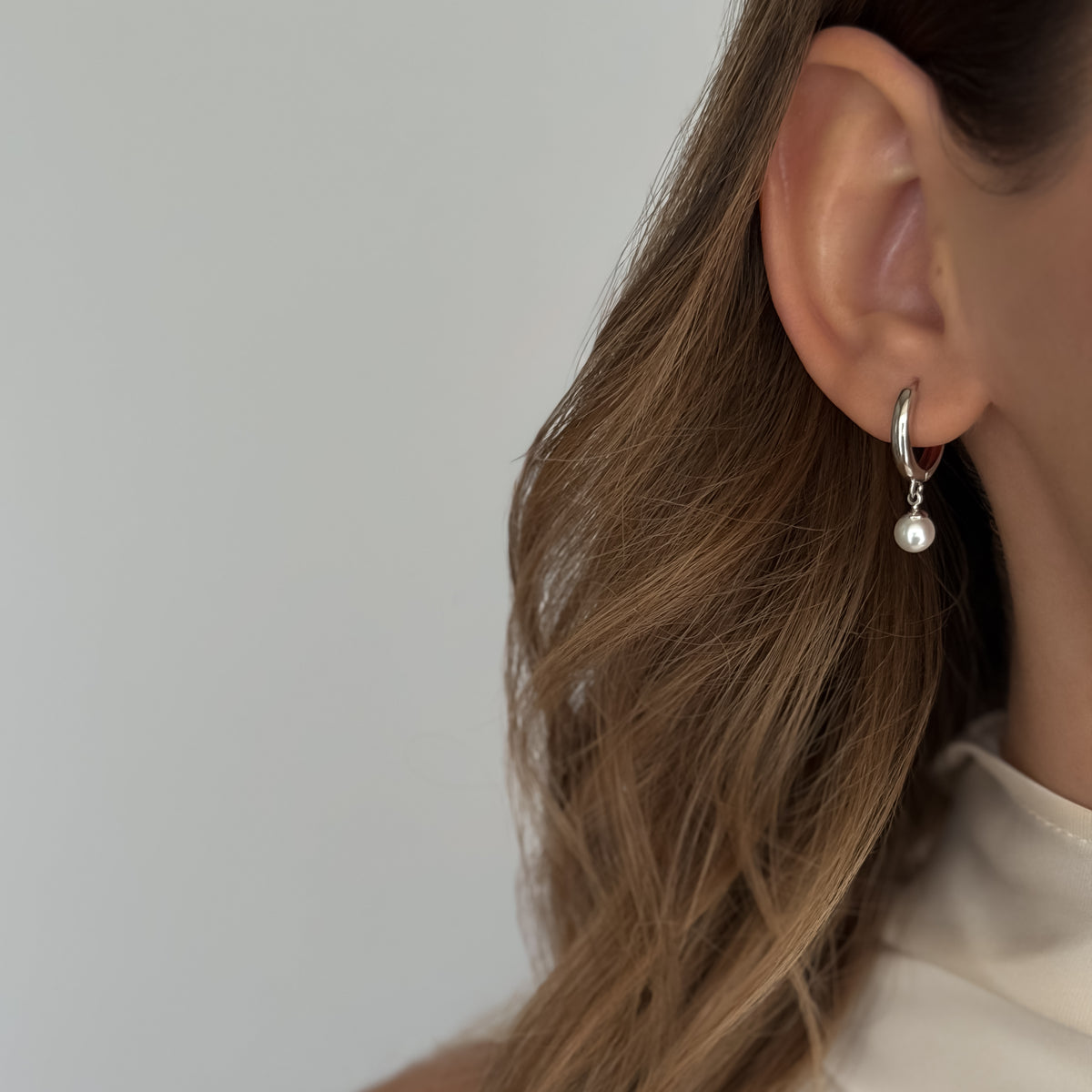 Mini Pearl Hoops [Silver]