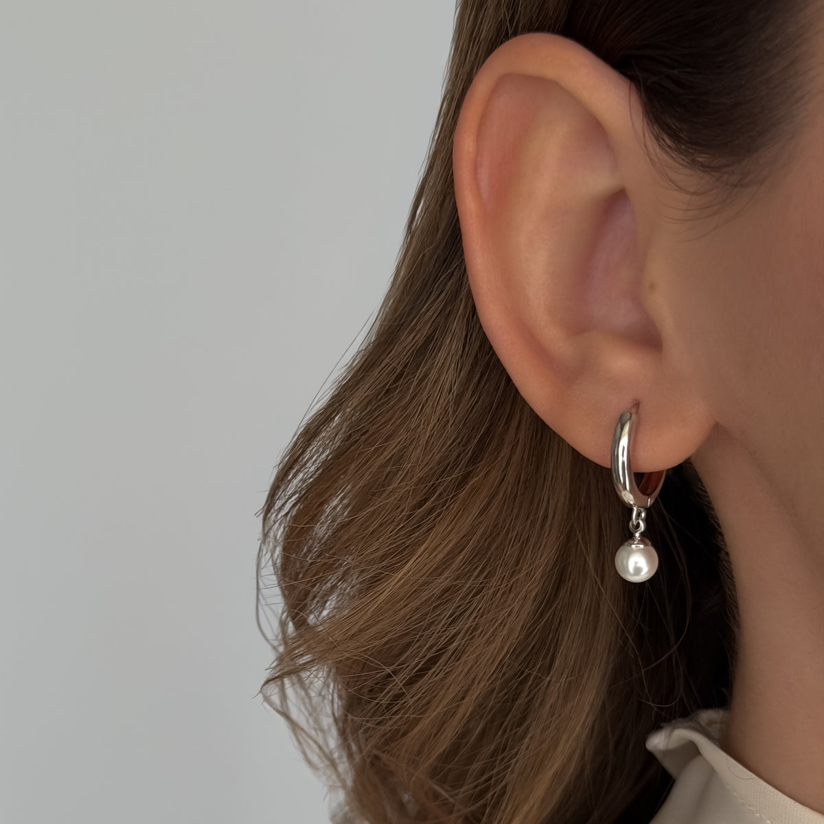 Mini Pearl Hoops [Silver]