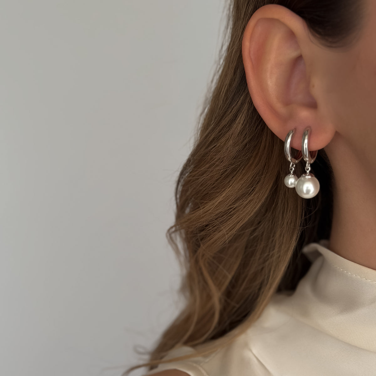 Midi Pearl Hoops [Silver]
