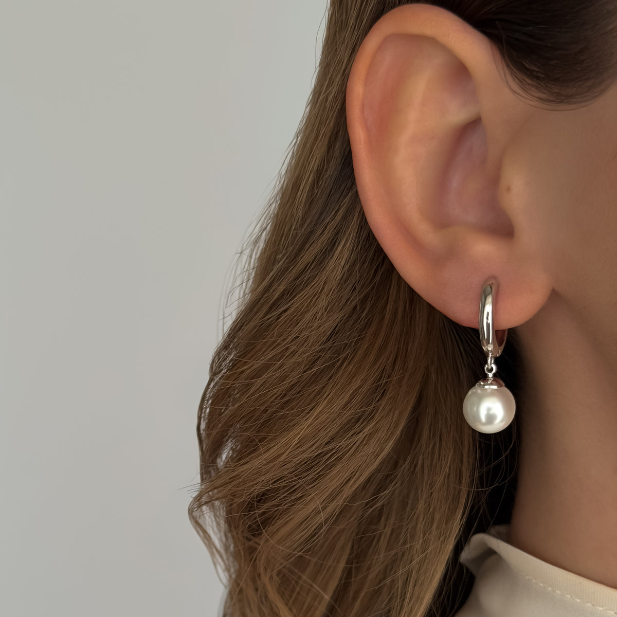Midi Pearl Hoops [Silver]